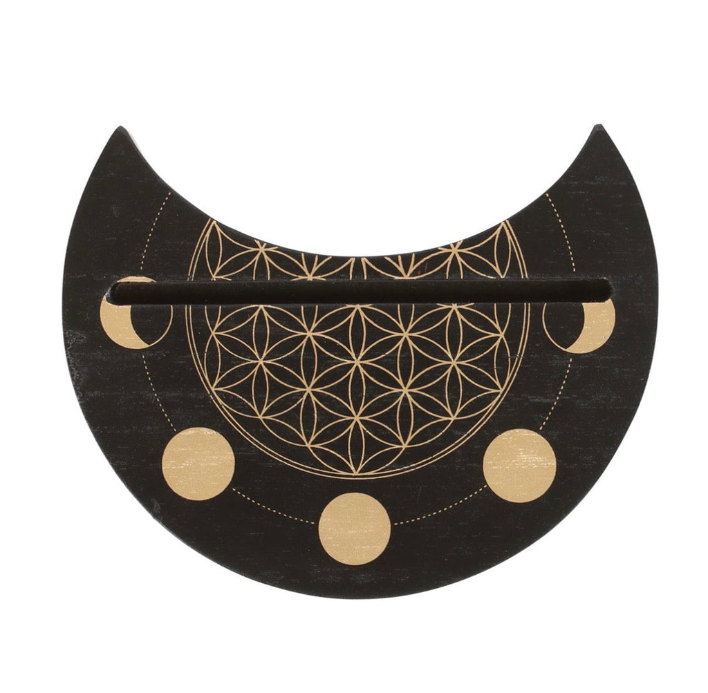 Flower of Life Tarot Card Stand – Moon Phase Wooden Holder