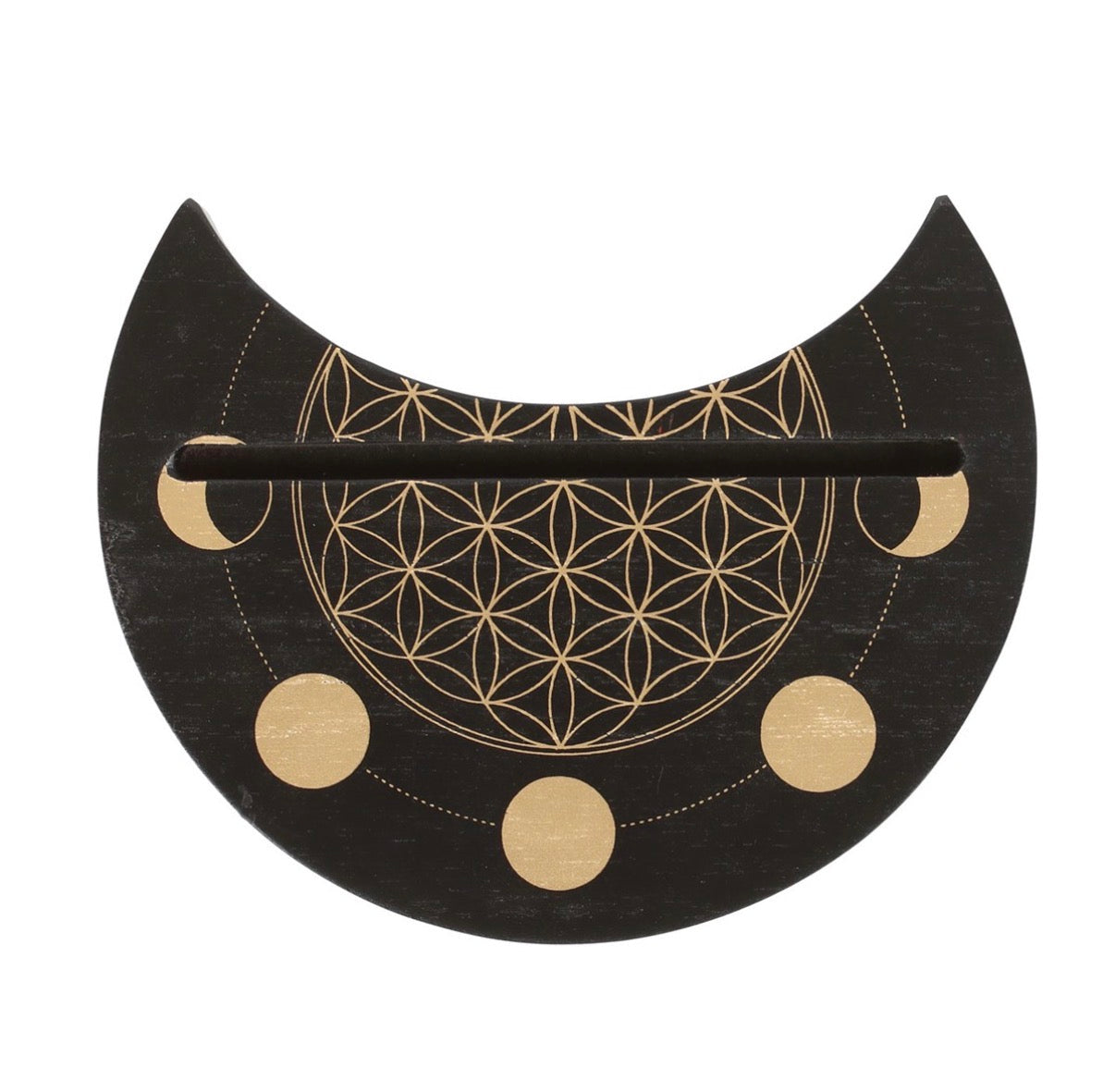 Flower of Life Tarot Card Stand – Moon Phase Wooden Holder