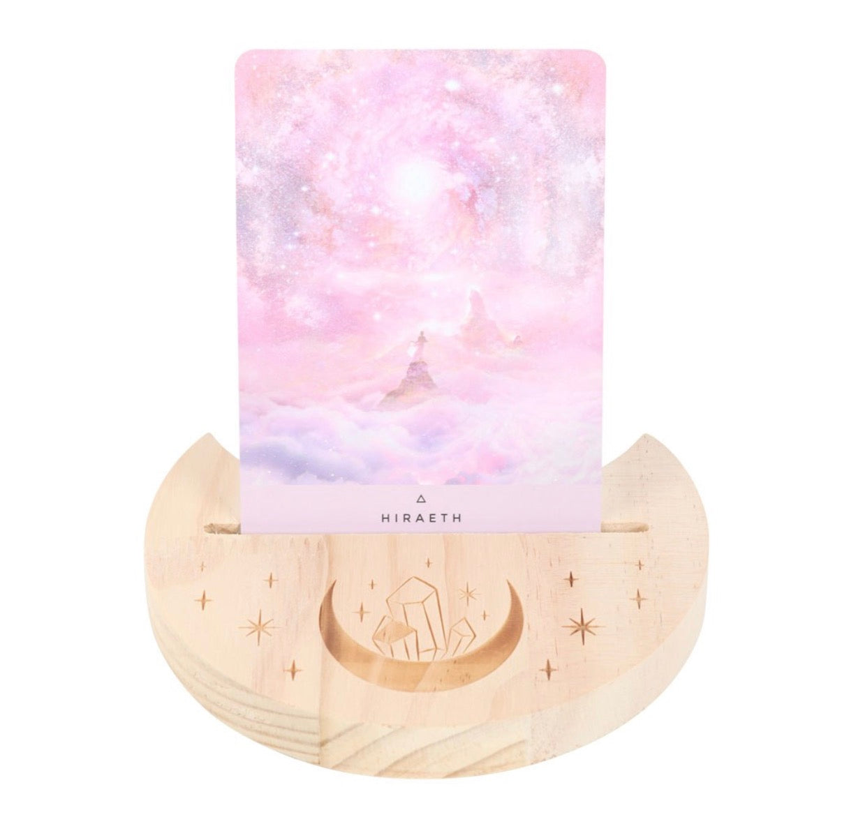 Crystal Moon Tarot Card Holder – Wooden Card Stand