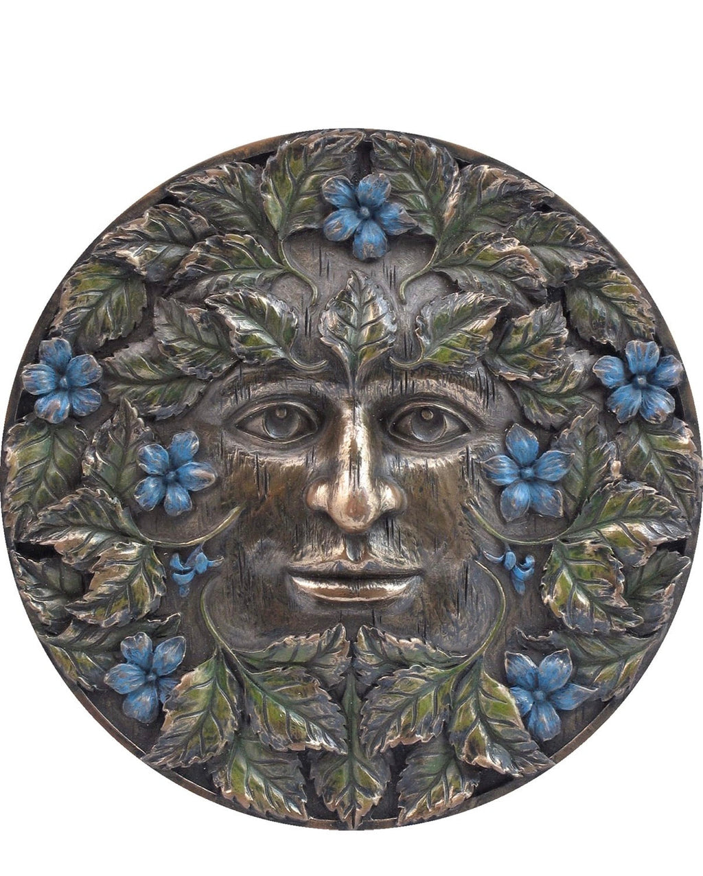 Green Man Wall Plaque with Blue Flowers