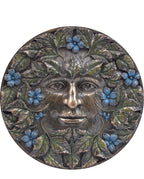 Green Man Wall Plaque with Blue Flowers