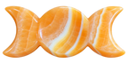 Orange Calcite Triple Moon Goddess Carving showing warm orange stone with white swirl markings