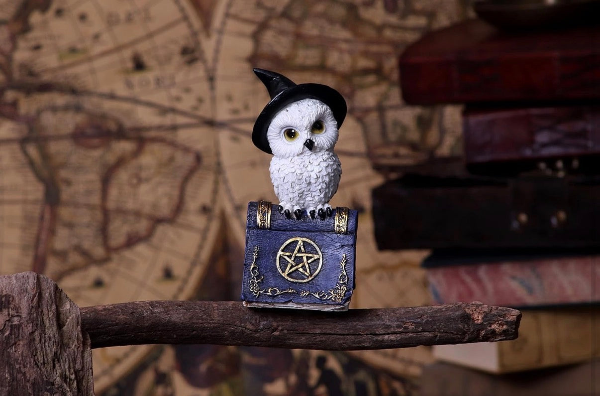 Witch's Familiar Owl Figurine on Spell Book