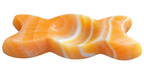 Orange Calcite Triple Moon Goddess Carving side view showing natural stone markings
