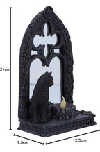 Gothic Black Cat Mirror with LED Candle Figurine
