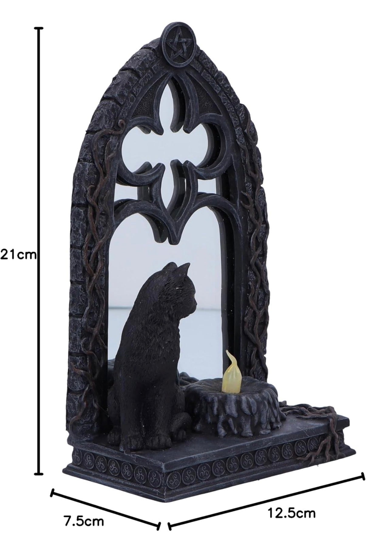 Gothic Black Cat Mirror with LED Candle Figurine