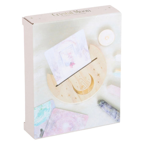 Crystal Moon Tarot Card Holder – Wooden Card Stand