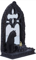 Gothic Black Cat Mirror with LED Candle Figurine