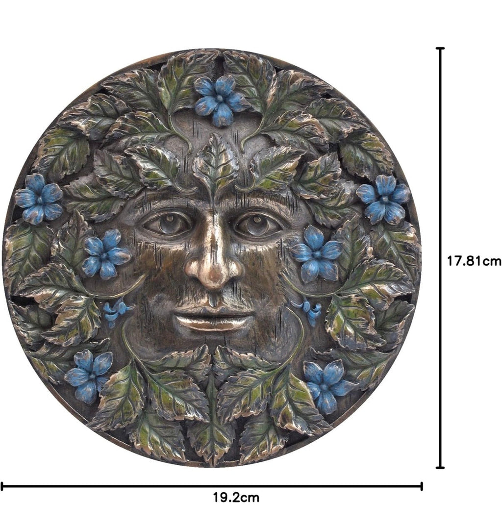 Green Man Wall Plaque with Blue Flowers