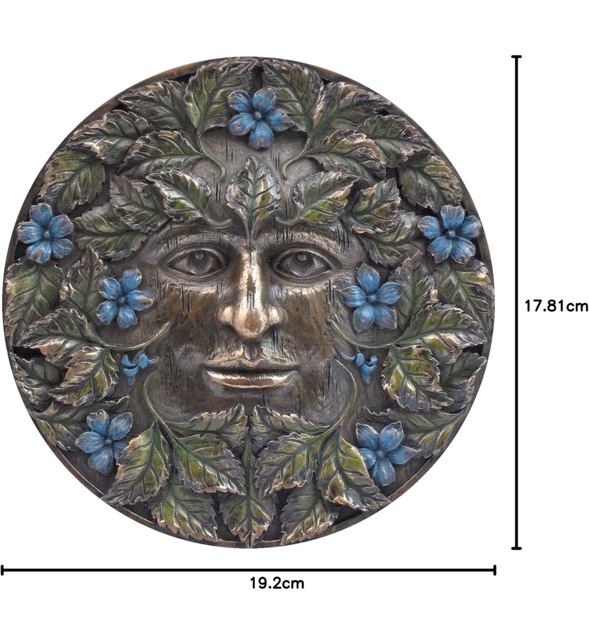 Green Man Wall Plaque with Blue Flowers