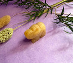 Yellow Aventurine crystal elephant carving front view on purple background with dried botanicals — The Crooked Moon