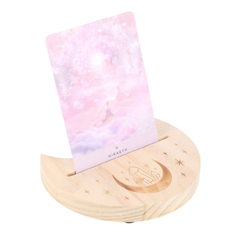 Crystal Moon Tarot Card Holder – Wooden Card Stand