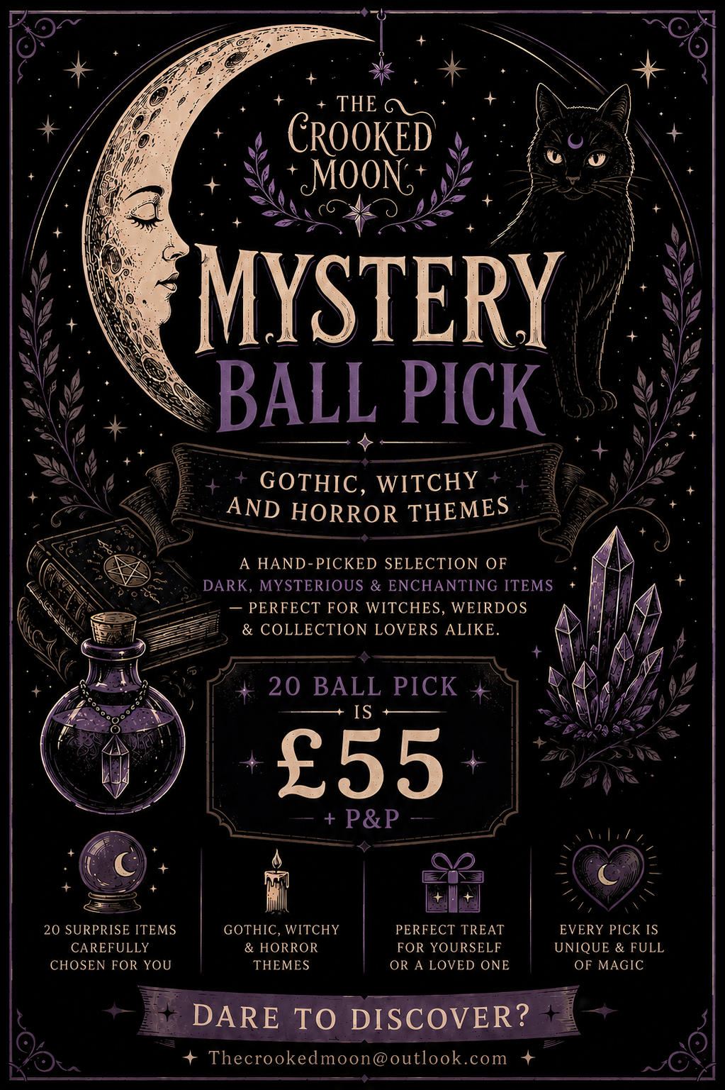 20 Ball Mystery Pick | Gothic, Witchy & Horror Mystery Bundle | 20 Handpicked Surprise Items | Alternative Gift | The Crooked Moon