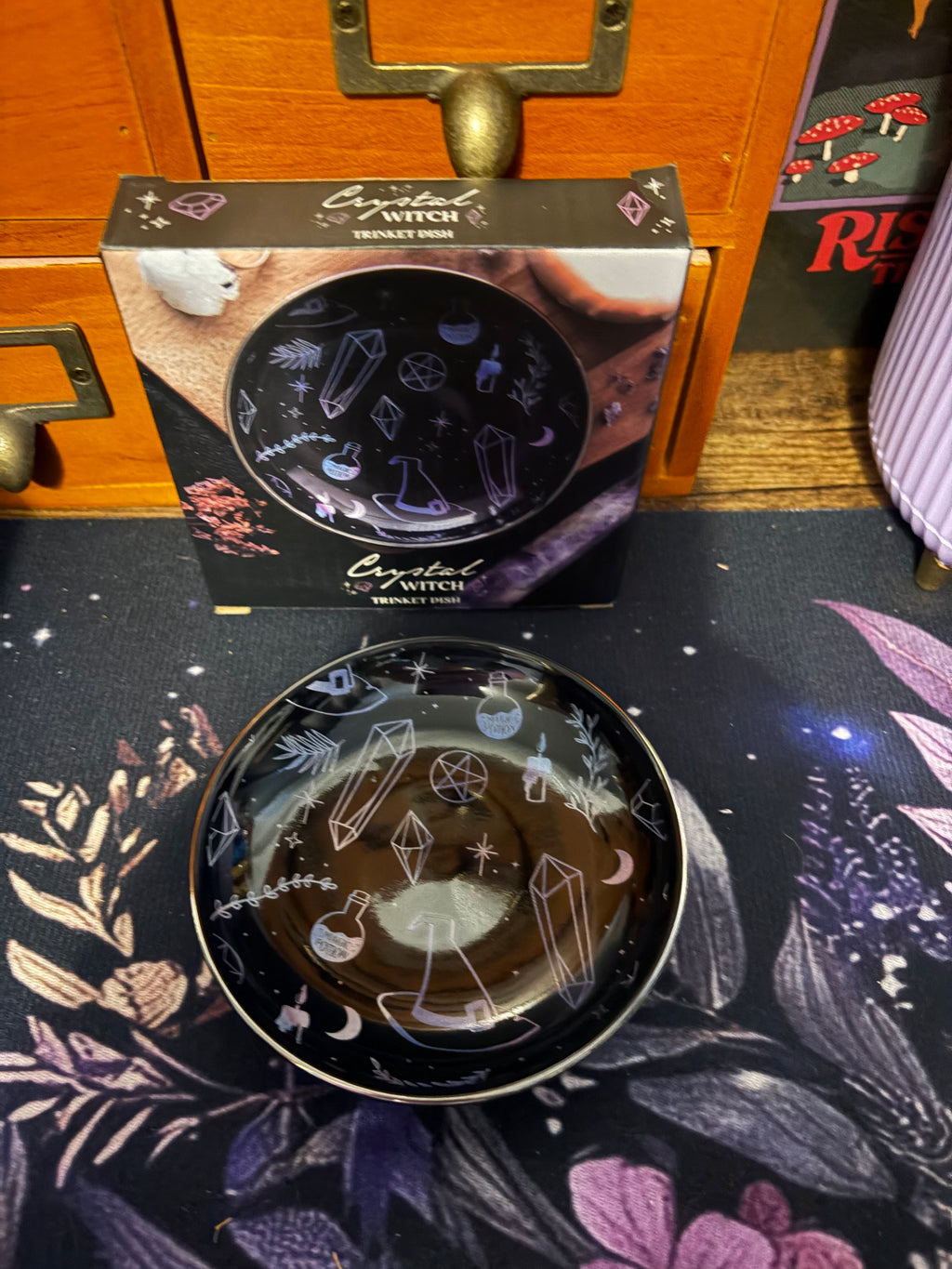 Crystal Witch Ceramic Trinket Dish and box side view