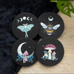 Dark Forest Coaster Set - styled flat lay showing all four coasters