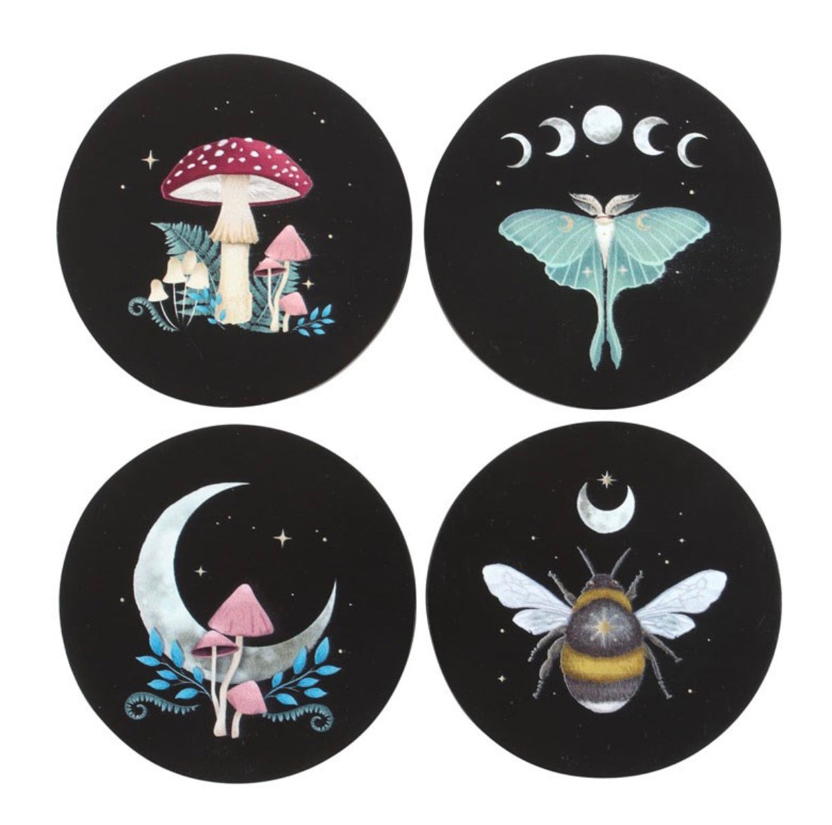 Dark Forest Coaster Set - white background showing all four designs