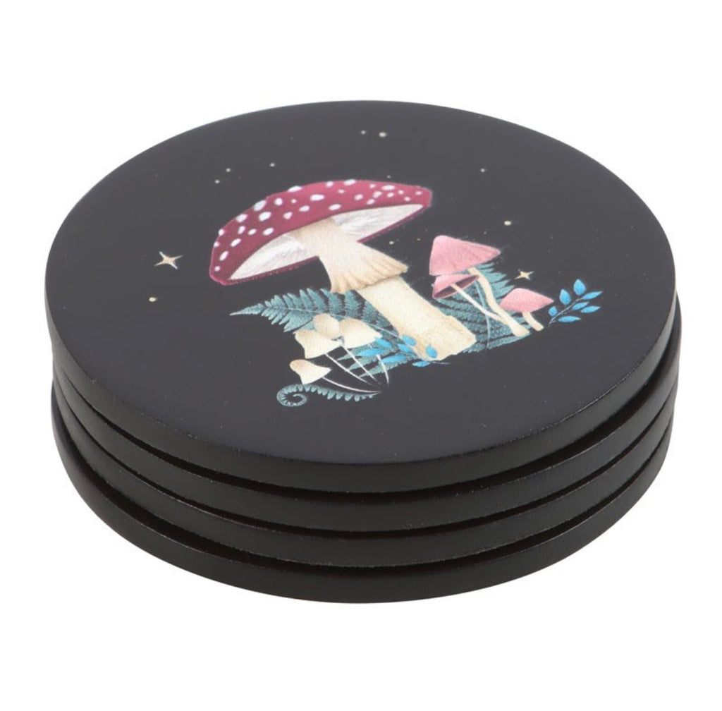 Dark Forest Coaster Set - stacked showing cork backing