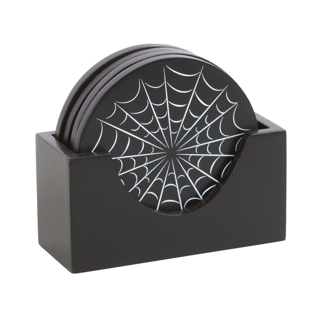 Spiderweb Coaster Set with Holder - angled view