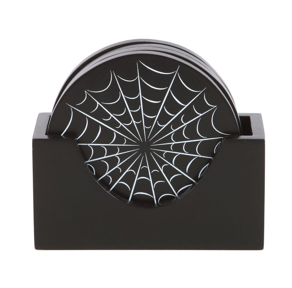 Spiderweb Coaster Set with Holder - front view