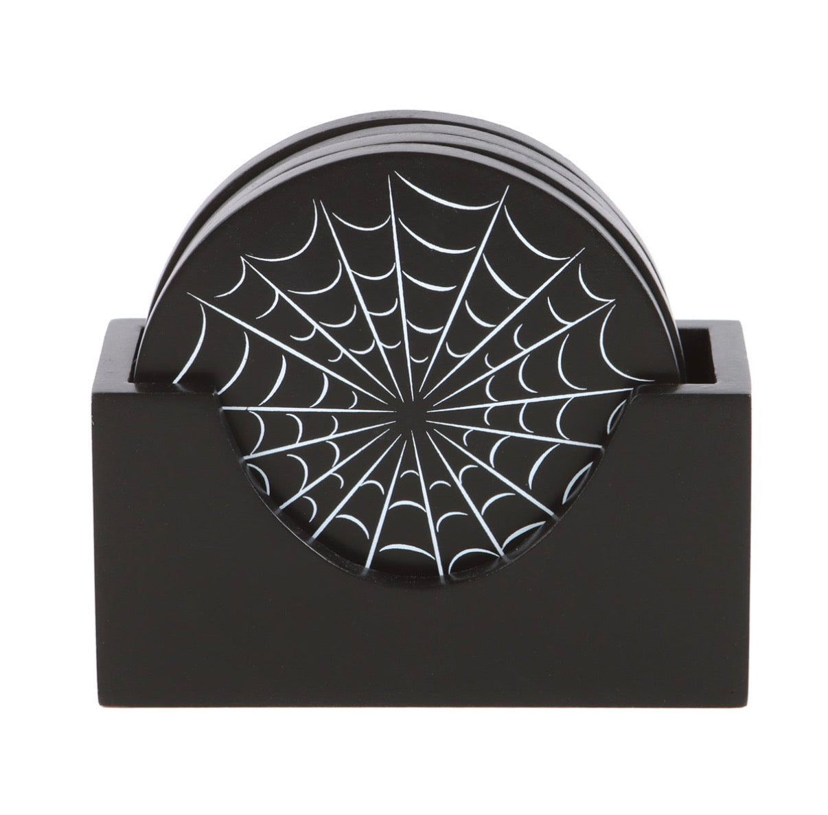 Spiderweb Coaster Set with Holder - front view
