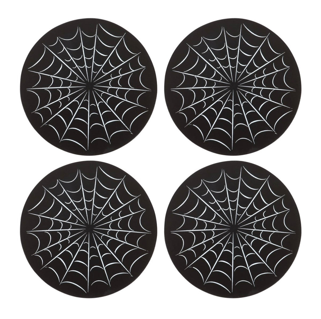 Spiderweb Coaster Set with Holder - all four coasters flat lay