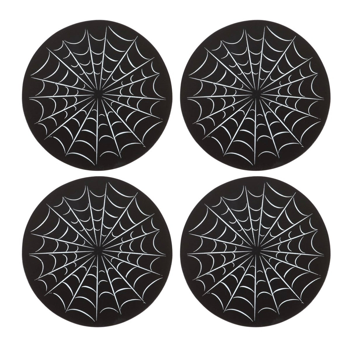 Spiderweb Coaster Set with Holder - all four coasters flat lay
