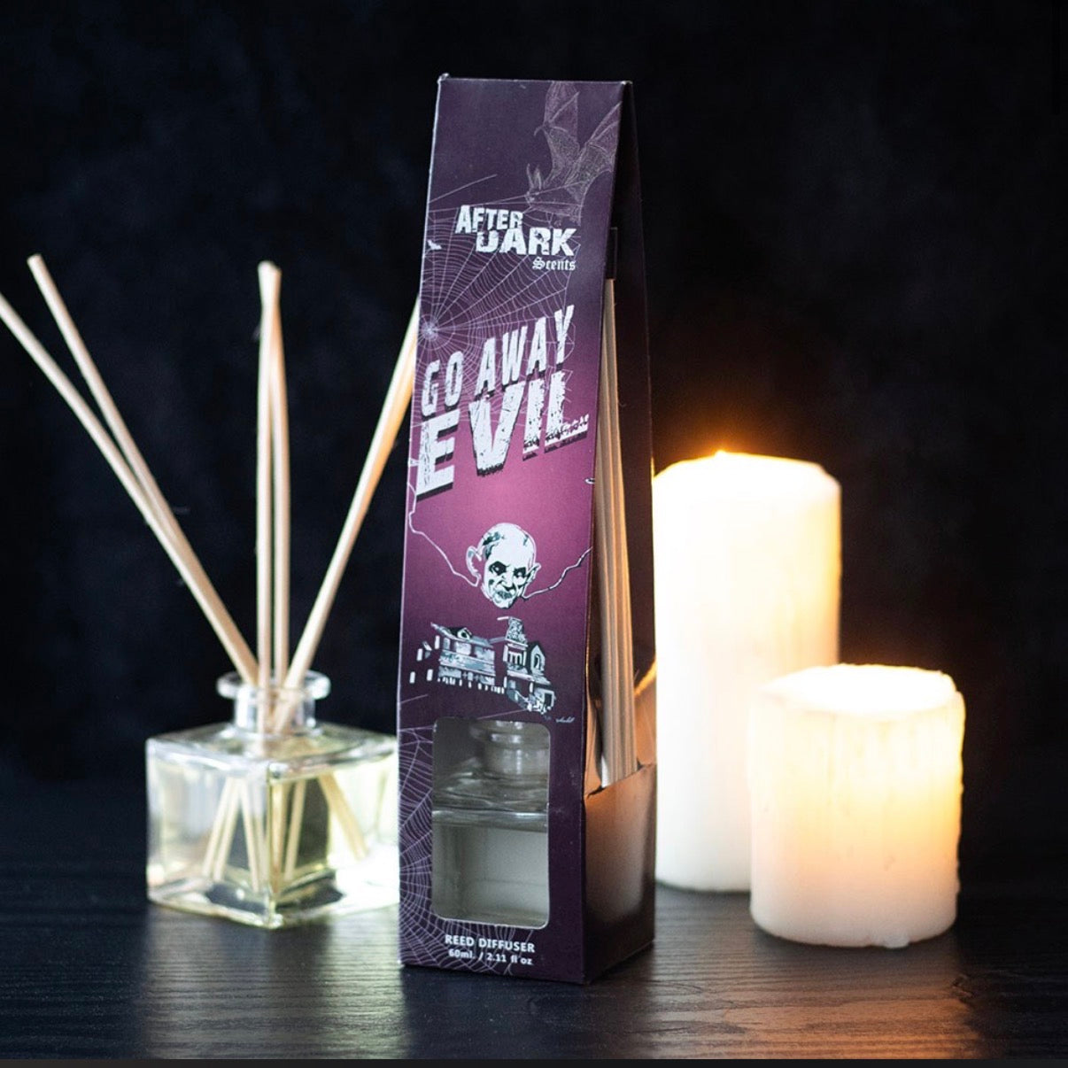 Go Away Evil Reed Diffuser - styled with candles