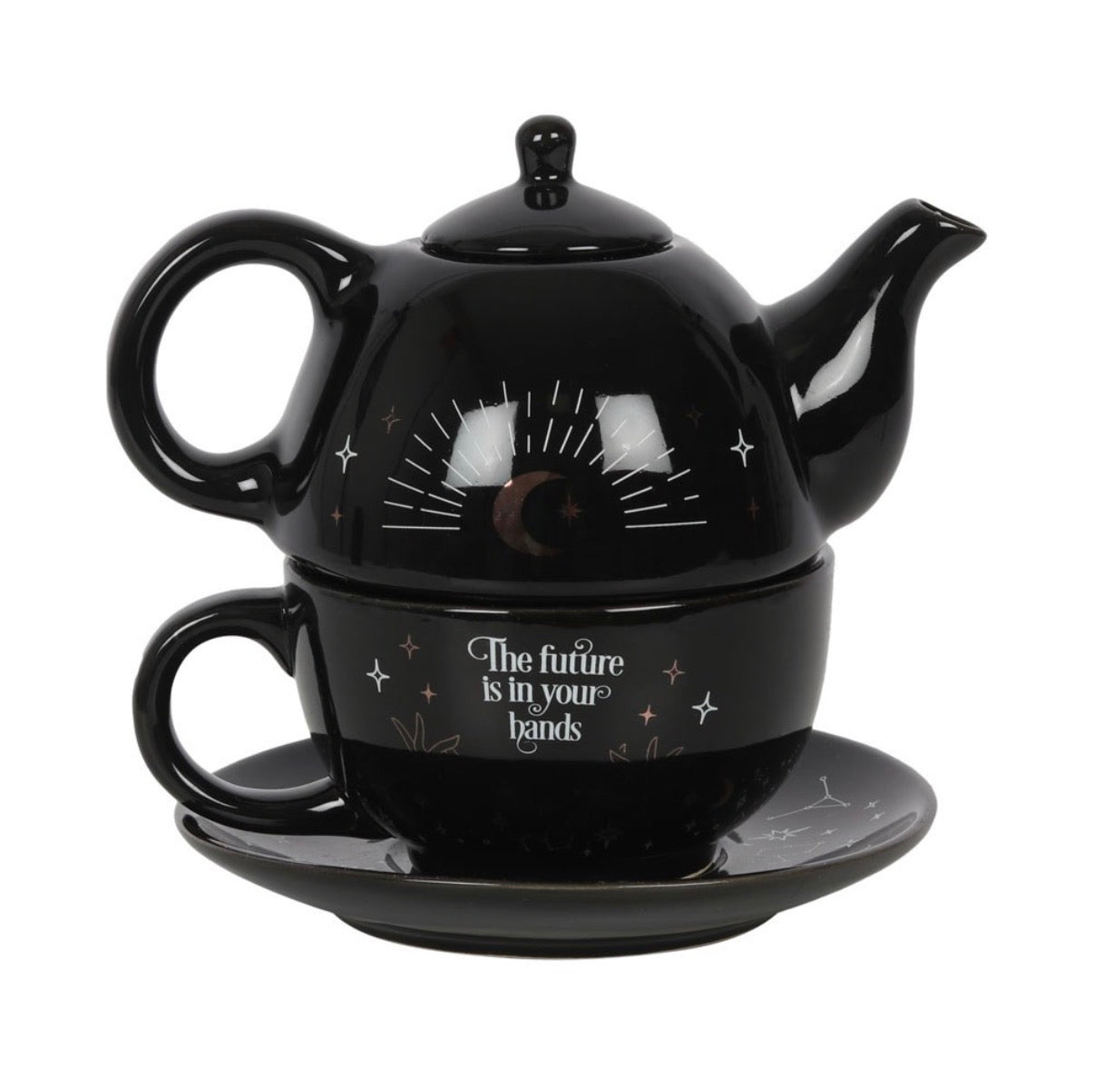 The Future Is In Your Hands Tea For One Set - stacked teapot on cup and saucer
