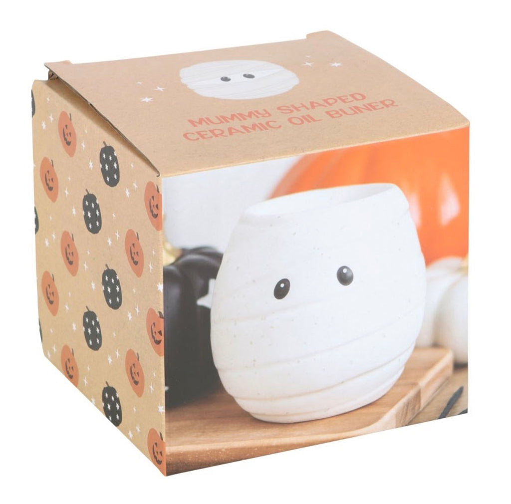 Mummy shaped ceramic oil burner in gift box packaging