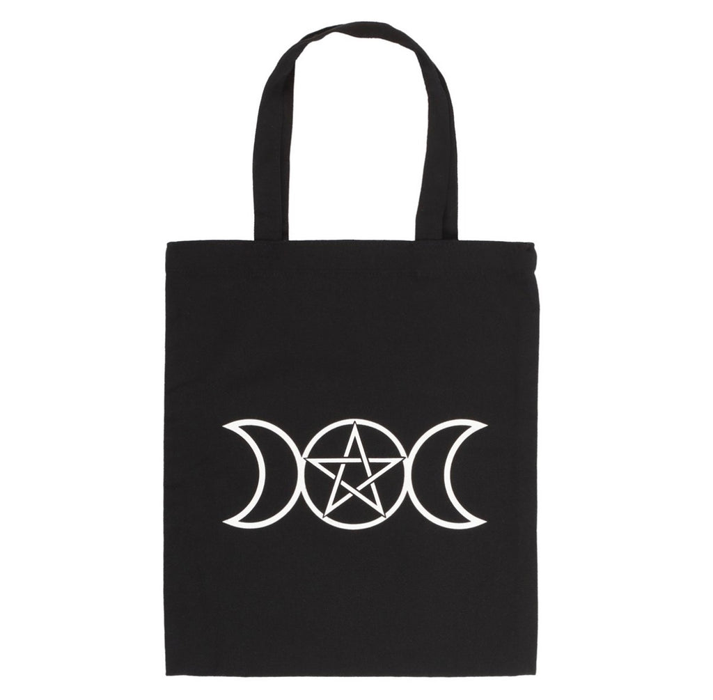 Triple Moon tote bag front view on white background