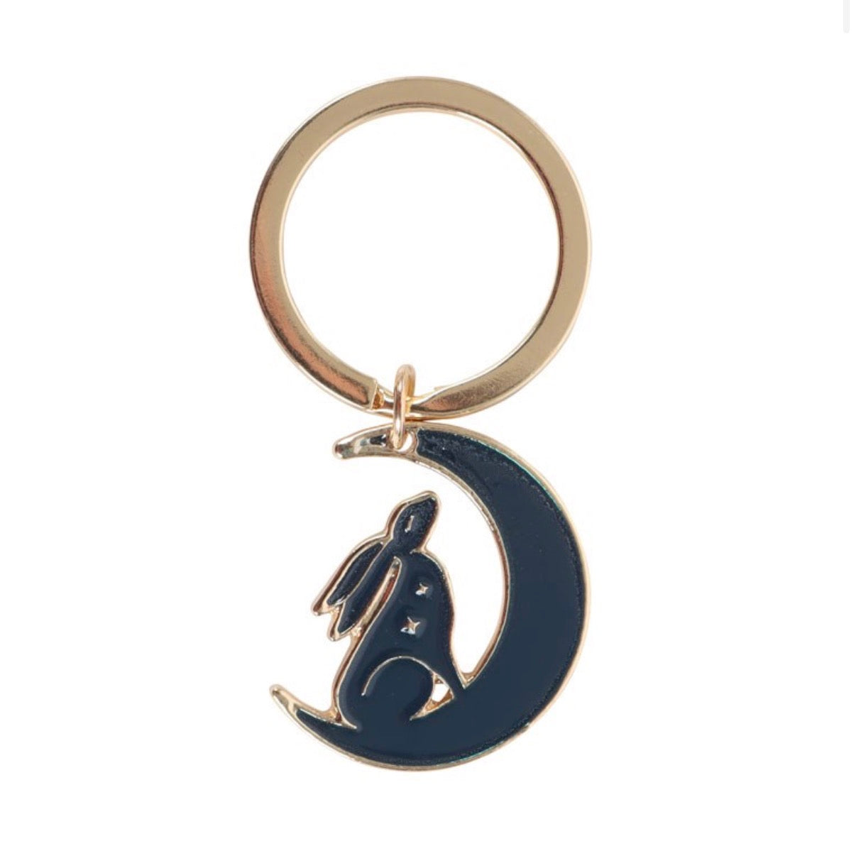 Midnight Hare Keyring charm close up showing enamel moon and hare detail