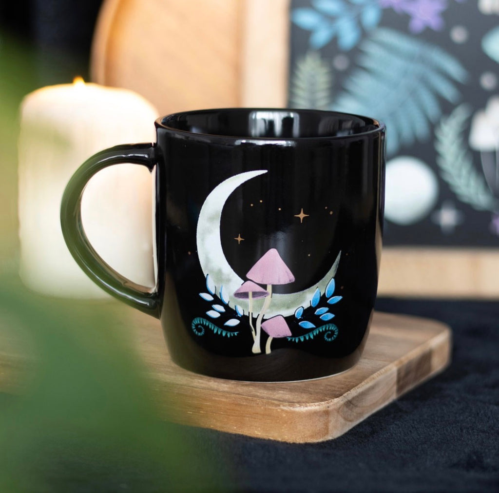 Moon & Mushroom Black Mug