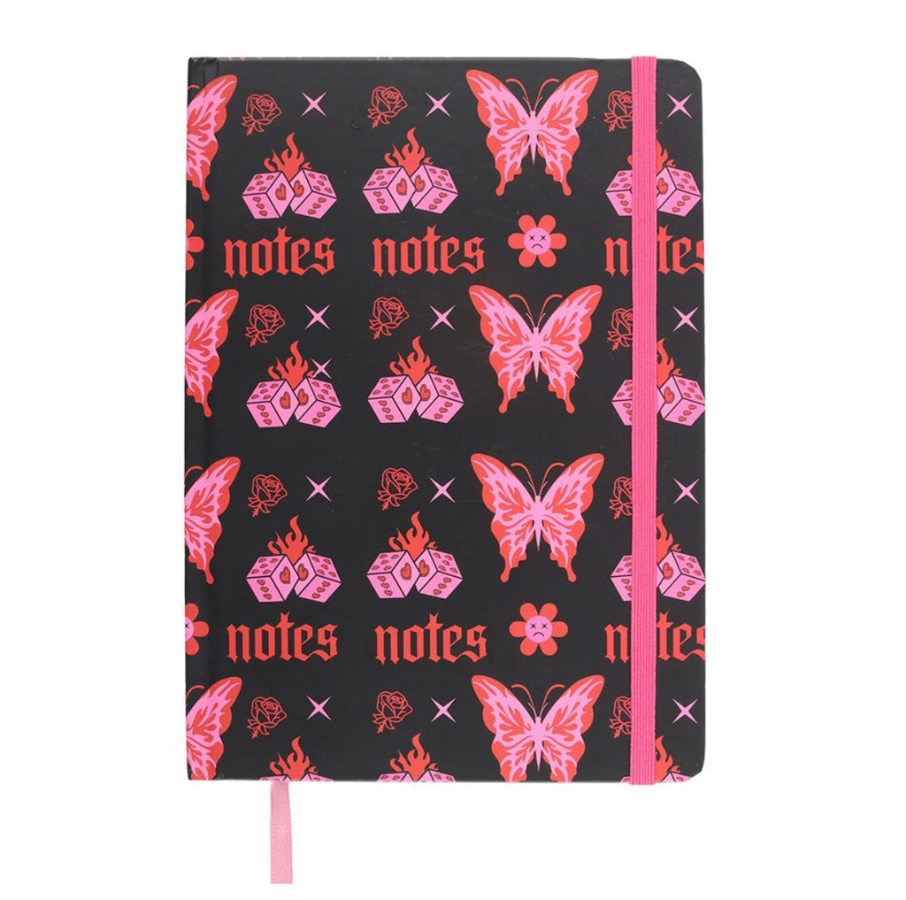 Flaming Butterfly A5 Notebook front cover on white background