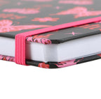 Flaming Butterfly A5 Notebook spine and elastic strap detail