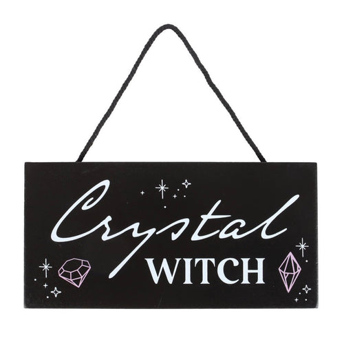 Crystal Witch Hanging Sign front view on white background