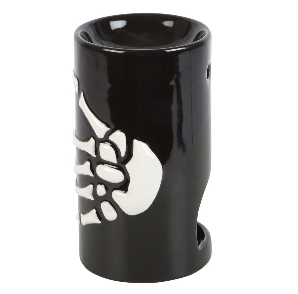 Skeleton Hand Ceramic Oil Burner back view on white background
