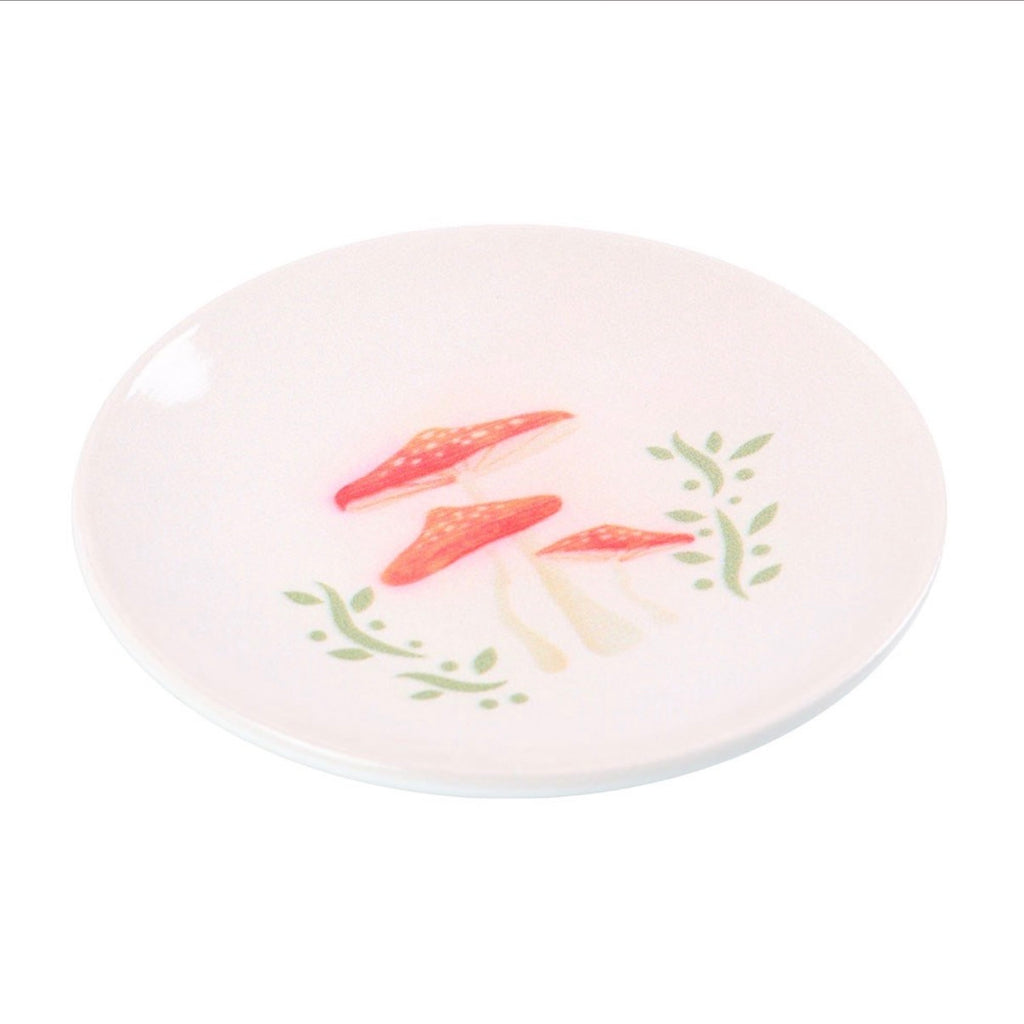 Mushroom Trinket Dish side angle view on white background