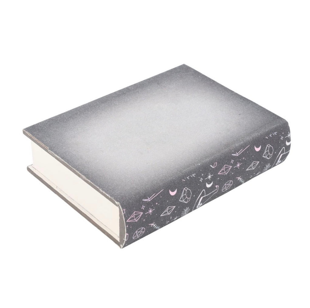 The Magic of Crystals Book Box spine view showing witchy symbol print