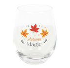 Autumn Magic Stemless Wine Glass front view on white background