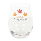 Autumn Magic Stemless Wine Glass back view on white background