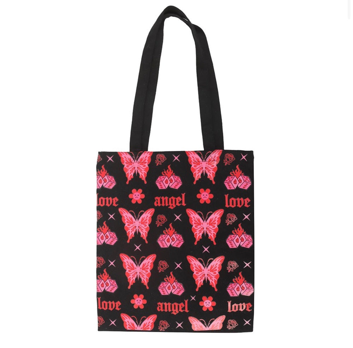 Flaming Butterfly Tote Bag front view on white background