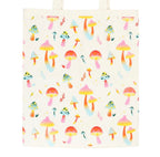 Funky Fungi Mushroom Print Tote Bag front view on white background showing full print