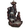 Little Monk & Lotus Backflow Incense Burner with smoke waterfall effect lit