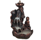 Little Monk & Lotus Backflow Incense Burner with smoke waterfall effect lit