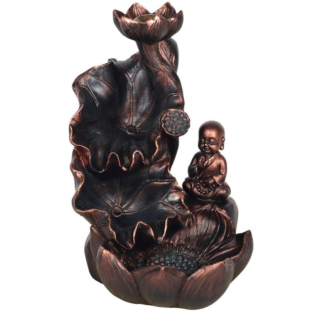 Little Monk & Lotus Backflow Incense Burner front view on white background
