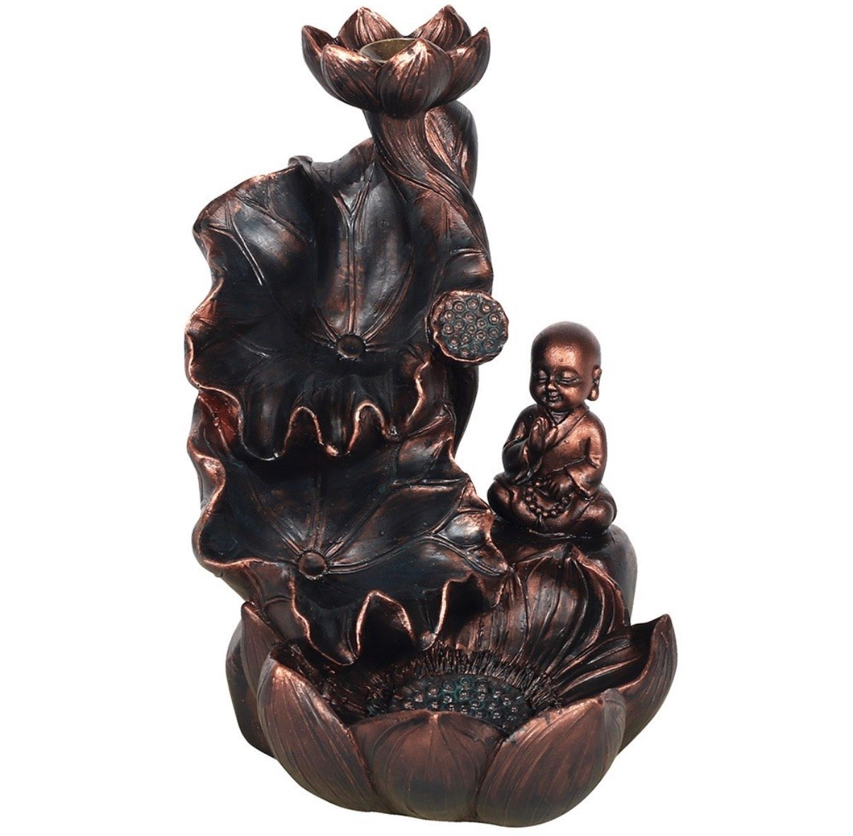 Little Monk & Lotus Backflow Incense Burner front view on white background