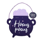 Hocus Pocus Cauldron Hanging Sign front view on white background with product tag