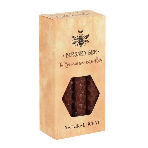 Blessed Bee 6 Beeswax Spell Candles kraft box front angle view