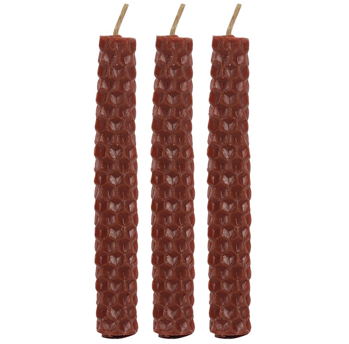 Blessed Bee Beeswax Spell Candles three candles out of box showing honeycomb texture