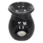 Black Crackle Mosaic Glass Oil Burner top view showing wide dish and mosaic detail